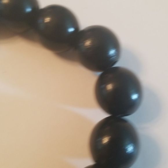 Mens Black Wooden Beaded Expansion Bracelet W/Silverplated Skull New Custom Made - Picture 3 of 5